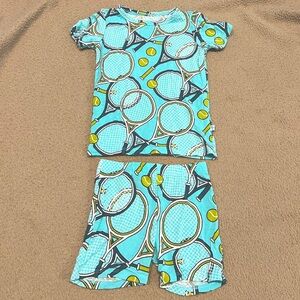 Posh Peanut Blue Tennis Bamboo short sleeve Pajamas 18-24 months EUC